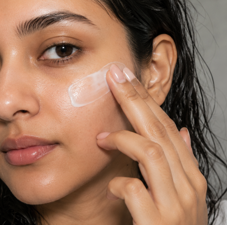 Gently spread across the face and neck.