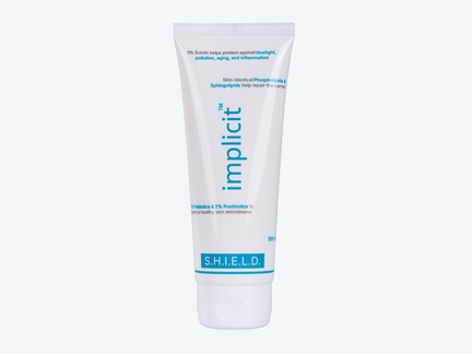 Front view of implicit S.H.I.E.L.D. moisturizing, soothing barrier repair gel cream tube, 100 ml.